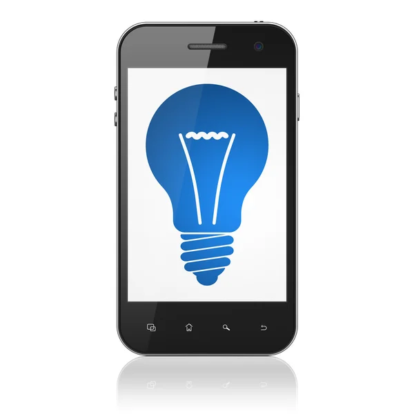 Concept d'entreprise : Ampoule sur smartphone — Photo