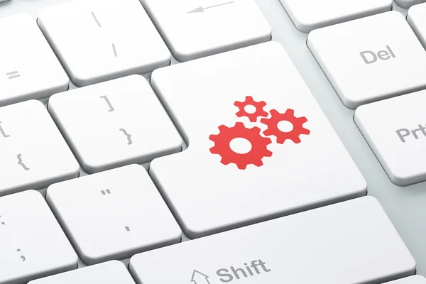 Gegevens concept: Gears op computer toetsenbord achtergrond — Stockfoto