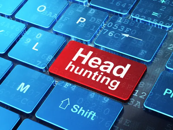 Conceito de finanças: Head Hunting no fundo do teclado do computador — Fotografia de Stock