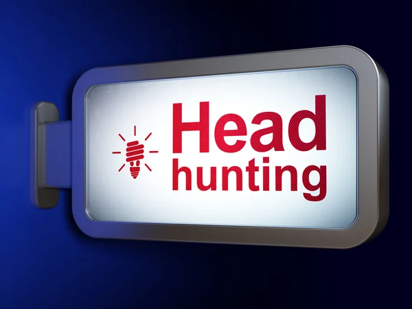 Finance concept: Head Hunting and Energy Saving Lamp on billboard background — Stock Photo, Image