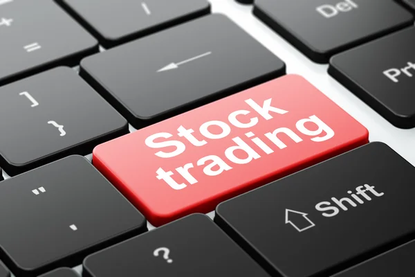 Finanční koncept: akciové obchodování na pozadí klávesnice počítače — Stock fotografie