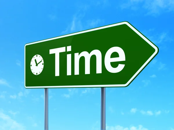 Time concept: Time and Clock on road sign background — Stock Photo, Image