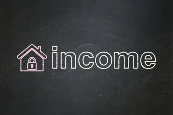 Podnikatelský koncept: domov a příjmy na tabuli pozadí — Stock fotografie
