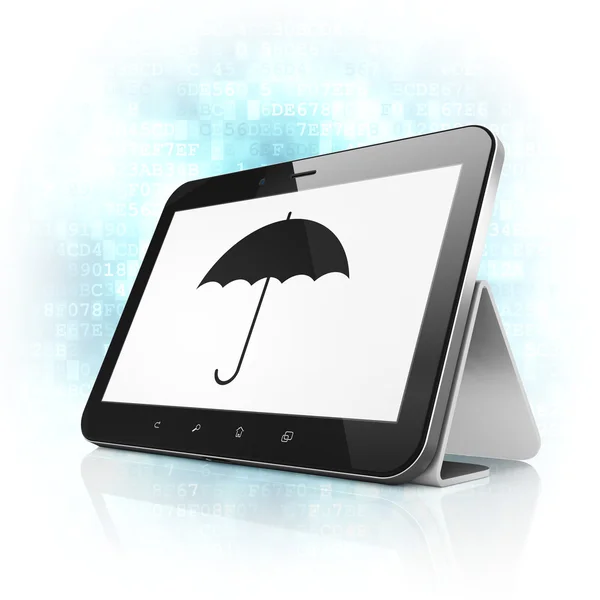 Sicherheitskonzept: Regenschirm auf Tablet-PC — Stockfoto