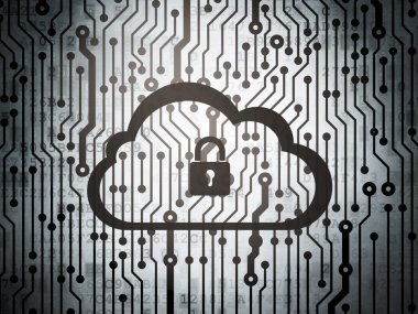 Bulut bilgi işlem kavramı: bulut ile asma kilit ile devre kartı