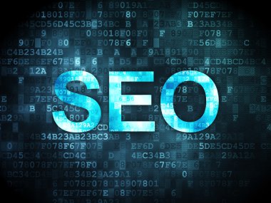 SEO web tasarım konsepti: dijital arka plan üzerinde Seo