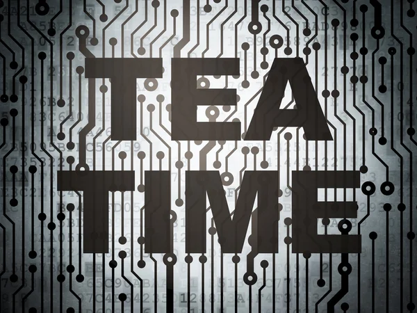 タイムラインの概念： お茶の時間と回路基板 — ストック写真