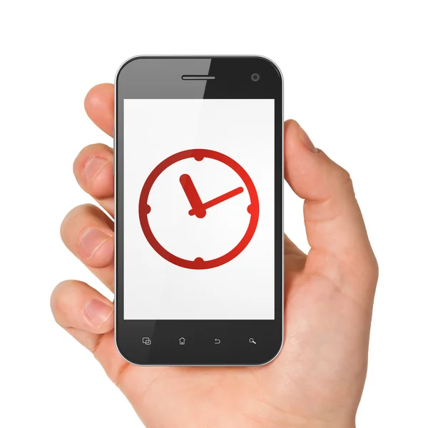 Timeline-Konzept: Uhr auf dem Smartphone — Stockfoto