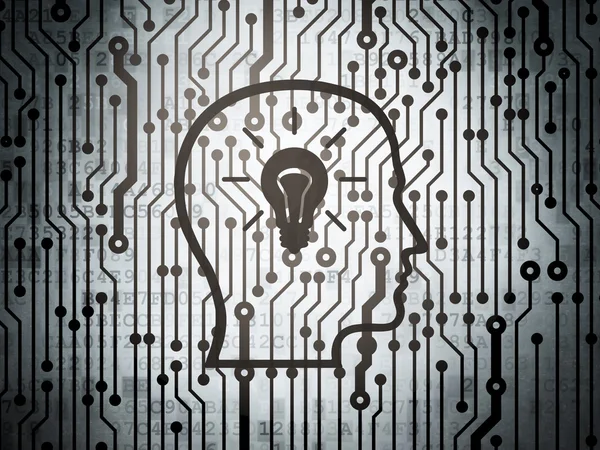 Advertising concept: circuit board with Head With Lightbulb — Stockfoto