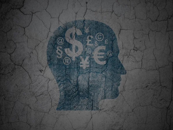 Conceito de publicidade: Cabeça com símbolo de finanças no fundo da parede grunge — Fotografia de Stock