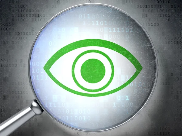 Conceito de privacidade: Olho com vidro óptico em fundo digital — Fotografia de Stock