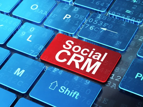 Concept de finance : CRM social sur fond de clavier d'ordinateur — Photo