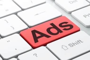 Reklam kavramı: reklamlar bilgisayarda klavye arka plan