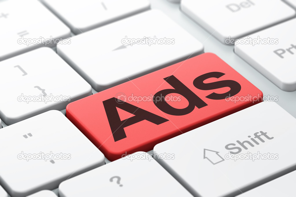 Advertising concept: Ads on computer keyboard background