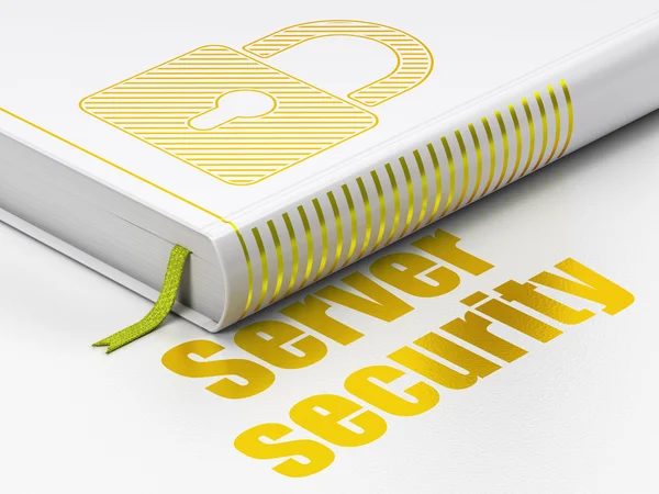 セキュリティの概念: 本を閉じた錠前、白い背景の上のサーバーのセキュリティ — ストック写真