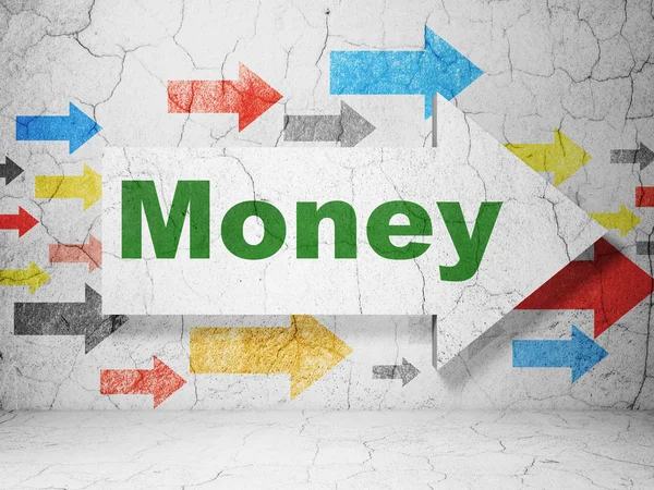 Finance concept: arrow with Money on grunge wall background — Stock Photo, Image