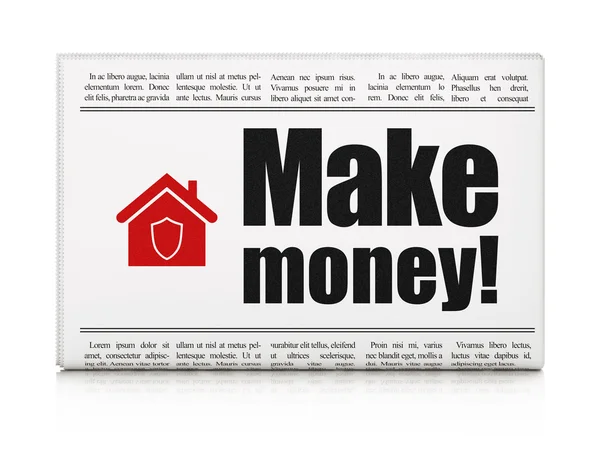 Koncepcja finansowania: gazeta z zarabiania pieniędzy! i do domu — Zdjęcie stockowe