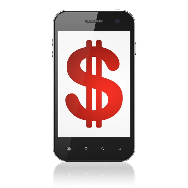 Концепция валюты: Доллар на смартфоне — стоковое фото