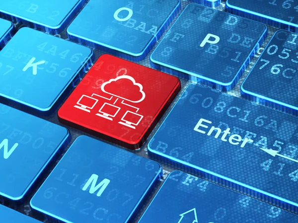 Cloud computing concept: wolk netwerk op computer toetsenbord achtergrond — Stockfoto