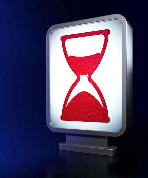Концепция хронологии: Песочные часы на фоне рекламного щита — стоковое фото