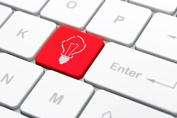 Business concept: Light Bulb on computer keyboard background — Stock Photo, Image