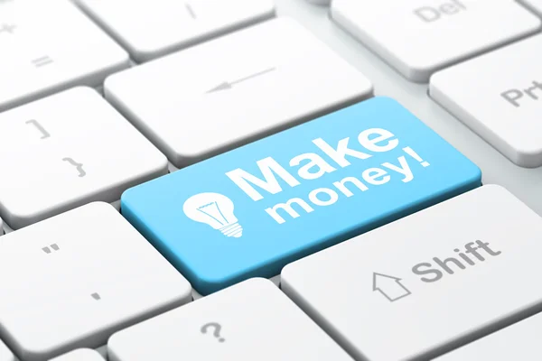 Finans konceptet: ljus lampa och tjäna pengar! på dator tangentbord bakgrund — Stockfoto