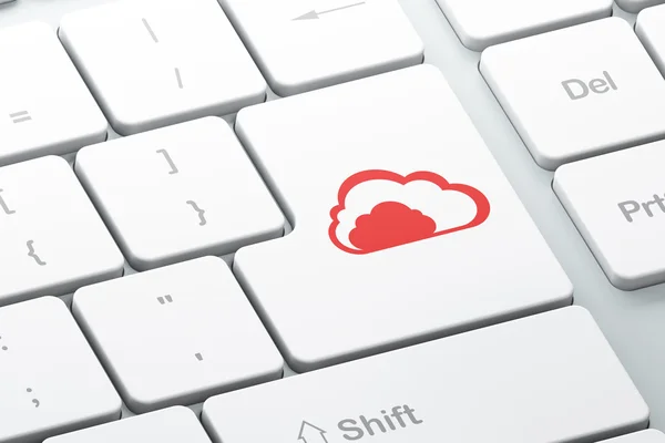 Cloud computing koncept: moln på dator tangentbord bakgrund — Stockfoto