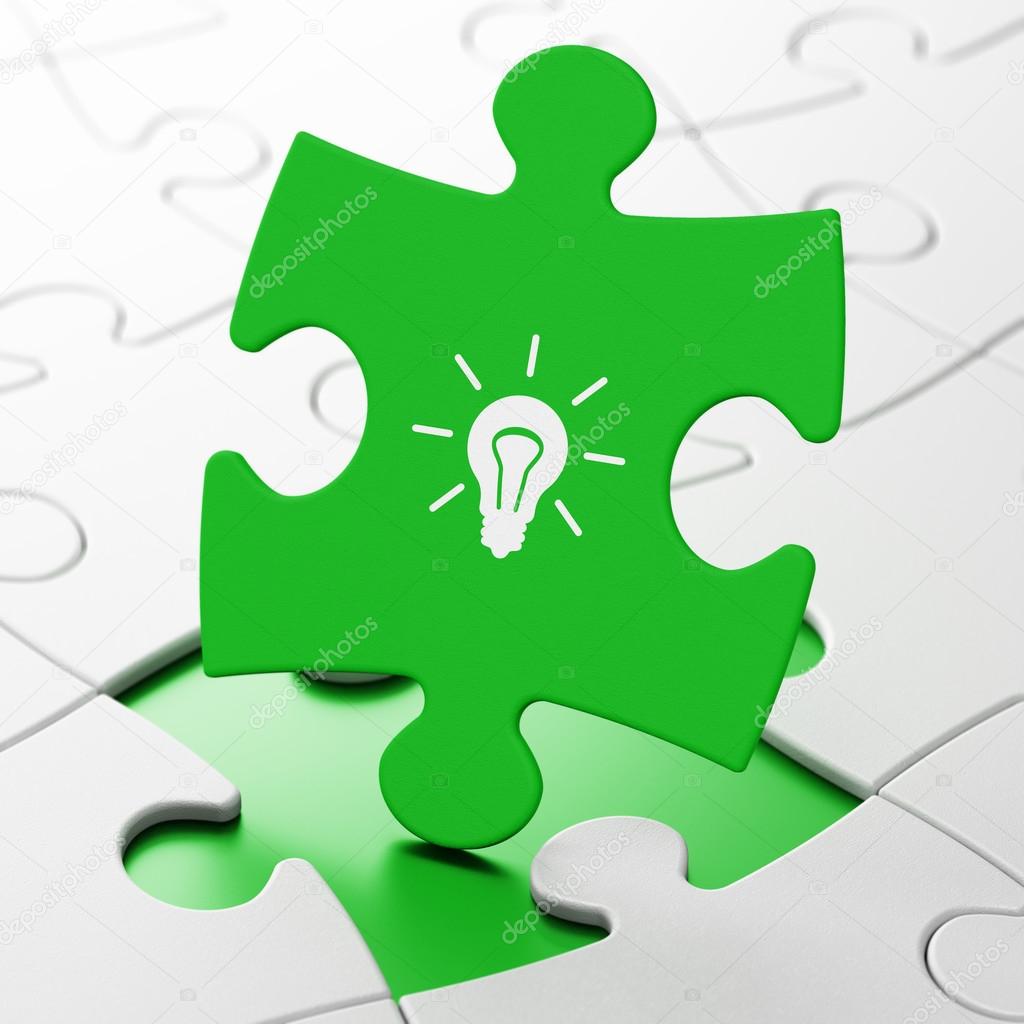 Business concept: Light Bulb on puzzle background