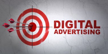 pazarlama kavramı: hedef ve dijital reklam duvar zemin üzerine