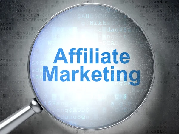 Pénzügyi fogalom: affiliate marketing, optikai üveg — Stock Fotó