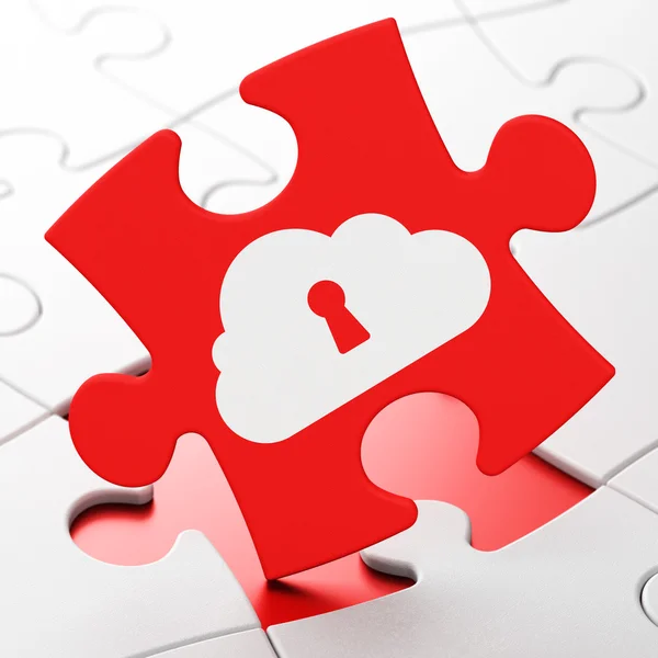 Concetto di rete cloud: cloud con buco della serratura su sfondo puzzle — Foto Stock