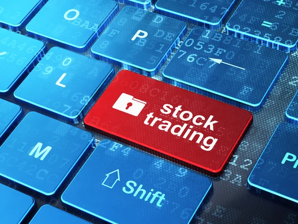 Business concept: Folder With Keyhole and Stock Trading on computer keyboard background — Stock Photo, Image