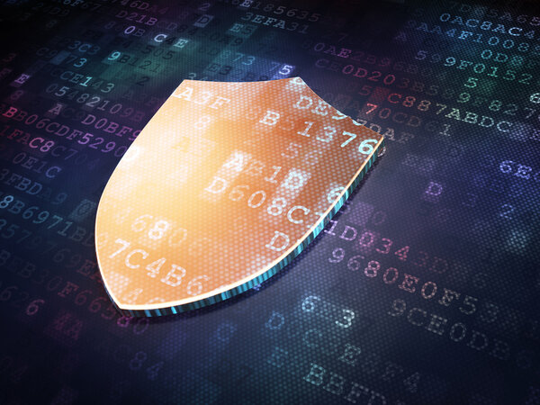 Security concept: Golden Shield on digital background