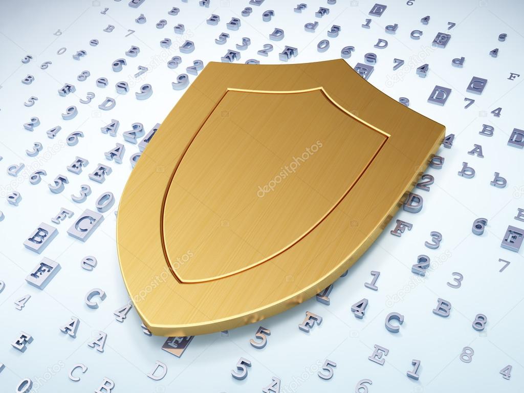 Protection concept: Golden Shield on digital background