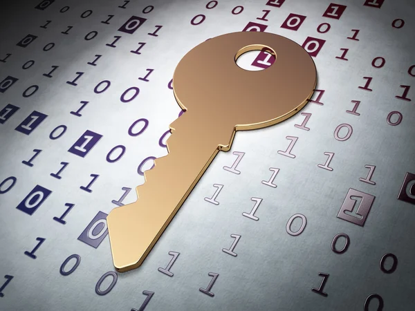 Концепция безопасности: Золотой ключ на фоне двоичного кода — стоковое фото