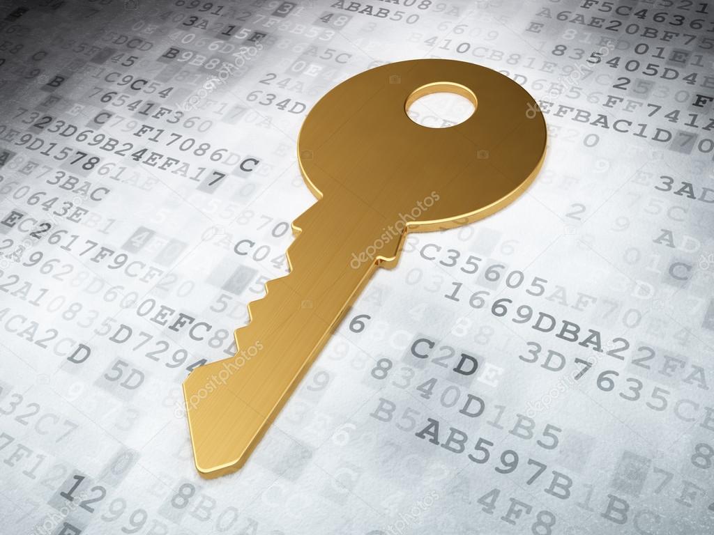 Safety concept: Golden Key on digital background