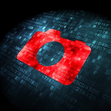 kavram seyahat: dijital arka plan üzerinde fotoğraf makinesi