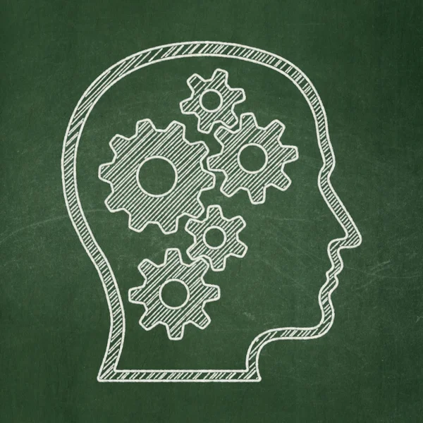 Education concept: Head With Gears on chalkboard background — Stock Photo, Image