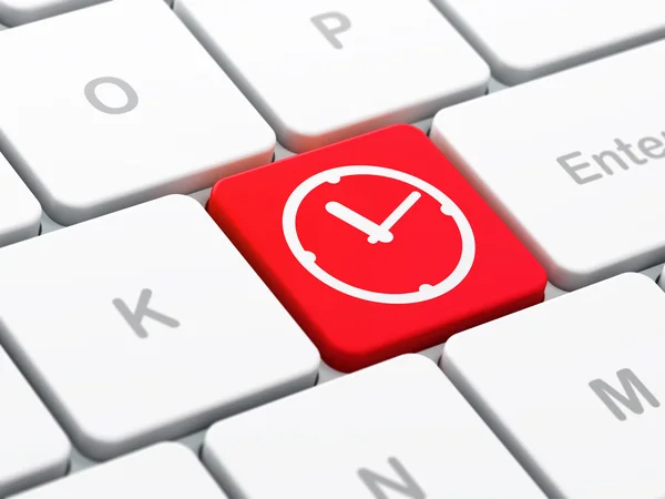 Pojęcie czasu: zegar na tle klawiatury komputera — Zdjęcie stockowe