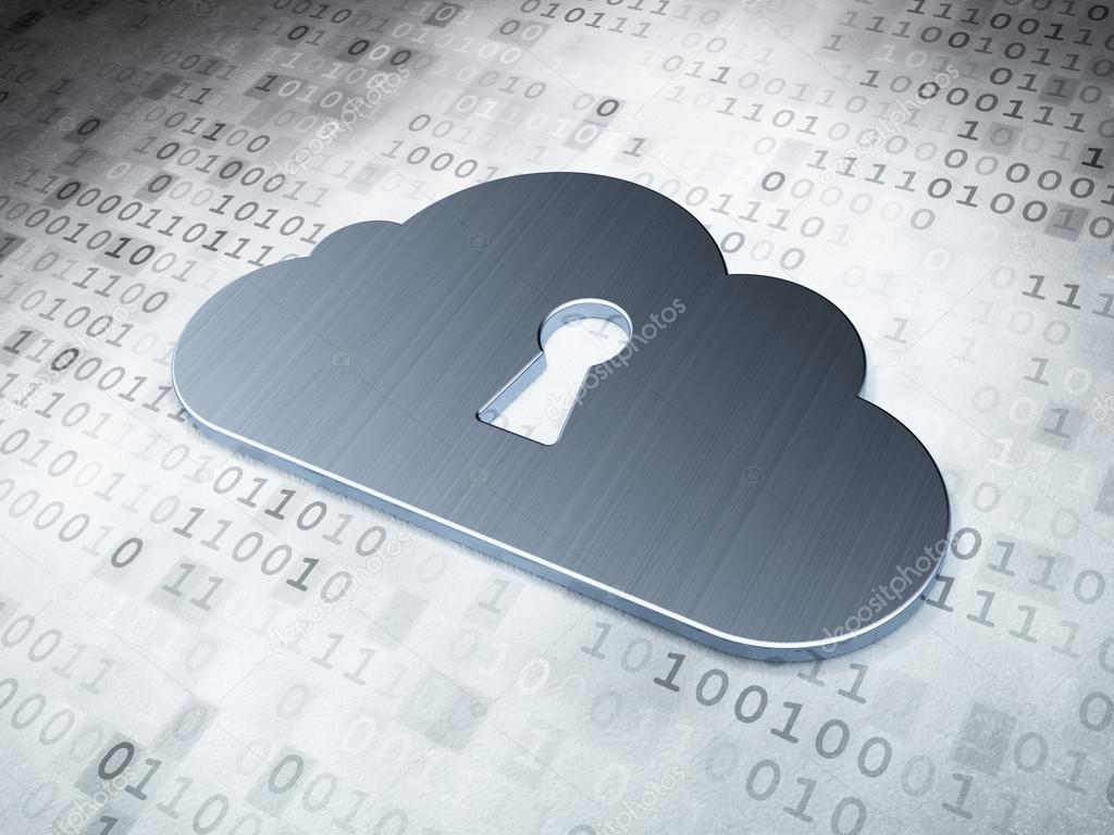 Cloud computing concept: Silver Cloud With Keyhole on digital background