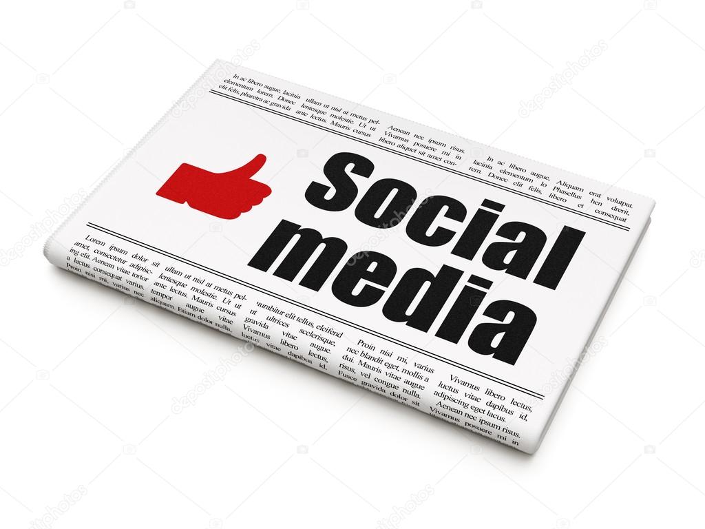 Social media concept: newspaper with Social Media and Thumb Up