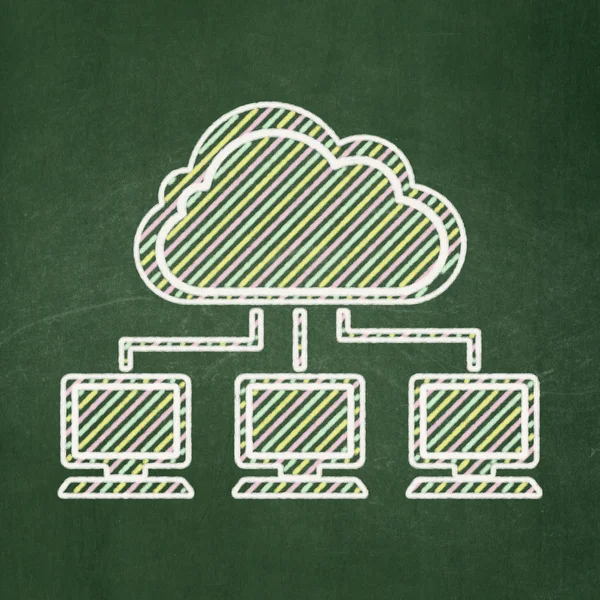 Концепція хмарних обчислень: хмарна мережа на фоні клавіатури — стокове фото