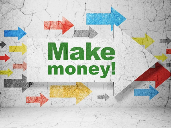 Finance concept: arrow with Make Money! on grunge wall background — Stock Photo, Image