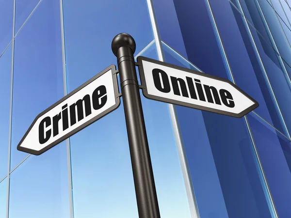 Conceito de proteção: assinar Crime Online no fundo do edifício — Fotografia de Stock