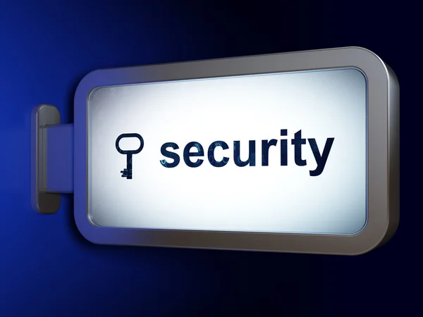 Concepto de seguridad: Seguridad y llave en el fondo de la cartelera —  Fotos de Stock