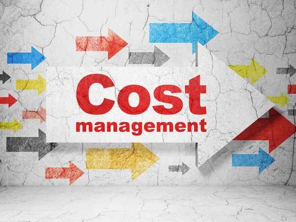 Business concept: freccia con gestione dei costi su sfondo grunge wall — Foto Stock