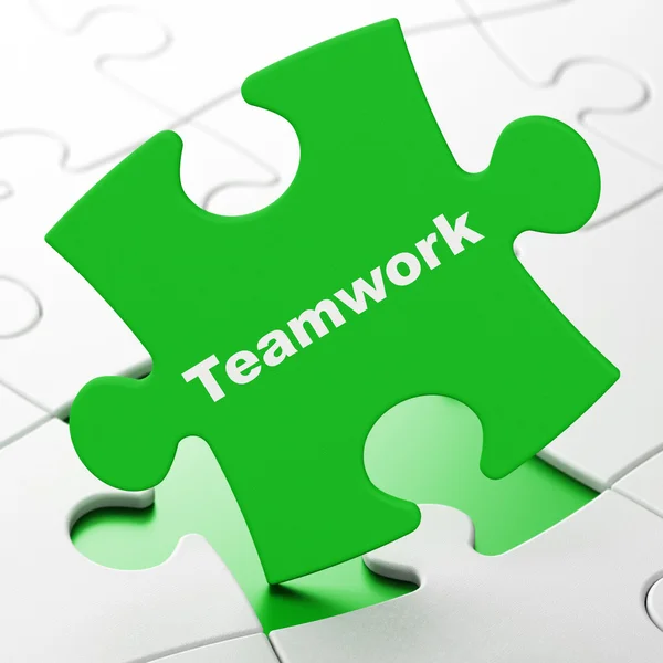 Financiën concept: teamwerk op puzzel achtergrond — Stockfoto