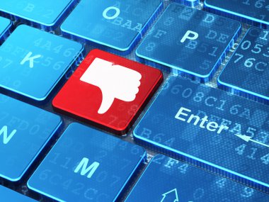 sosyal medya kavramı: başparmak aşağı-e doğru bilgisayar klavye arka plan üzerinde