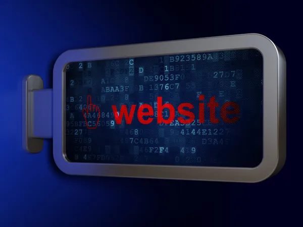 Web ontwikkelingsconcept: website en muis cursor op billboard achtergrondWeb geliştirme kavramı: billboard arka plan üzerinde web sitesi ve fare imleci — Stok fotoğraf