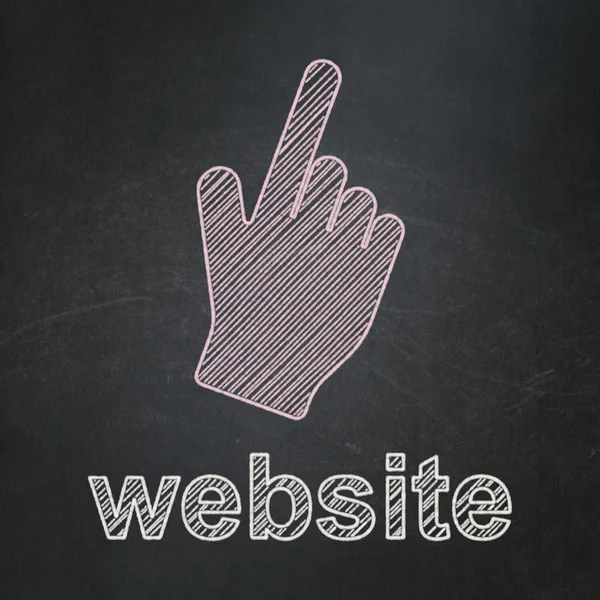 Koncepce designu webu: myš kurzor a webové stránky na tabuli pozadí — Stock fotografie